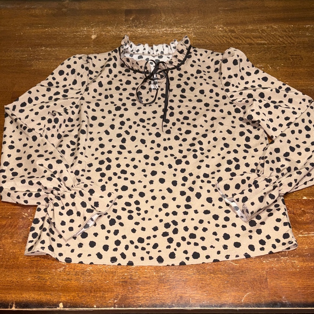 Polka Dot Ruffle Neck Blouse